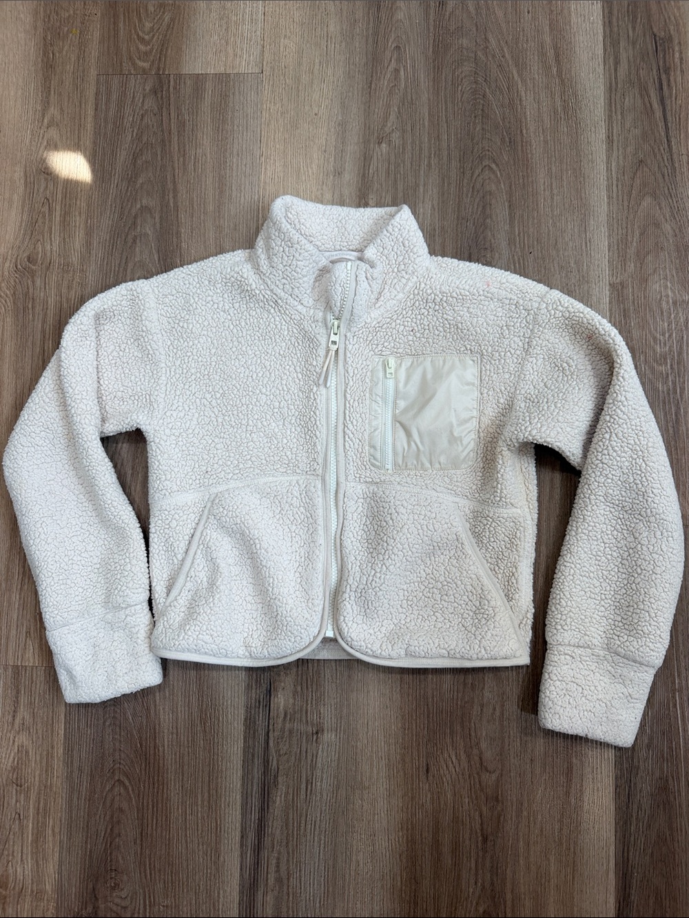 Athleta Girl Cream Full Zip Fleece Jacket Sweatshirt  Size Medium 8/10
